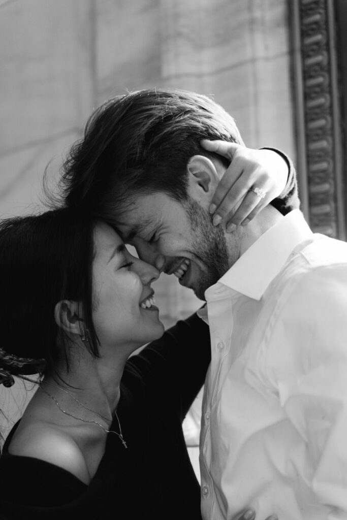 Romantic couple embracing during a photoshoot in New York City